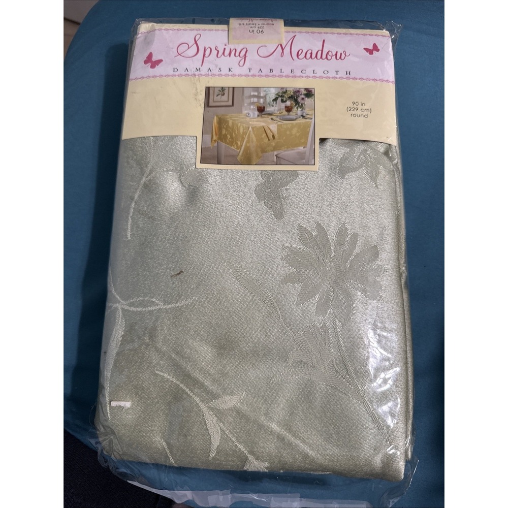 Damask Tablecloth Spring Meadow 90" Round Light Green Pistachio Seats 6-8